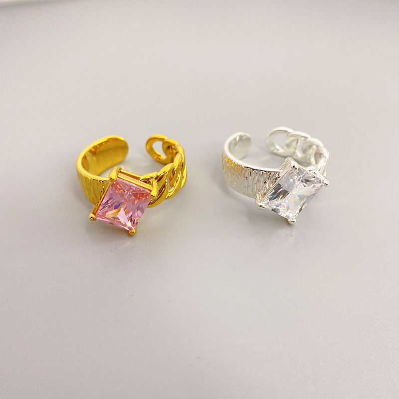 Simple Style Square Copper Inlay Artificial Gemstones Open Ring 1 Piece