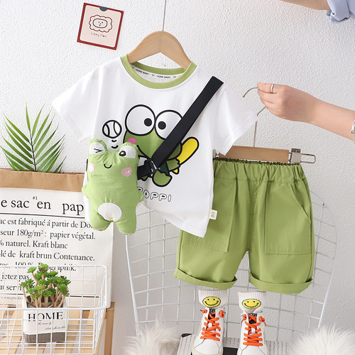 Summer Set for Boys and Girls  Cartoon Children's Short Sleeve Clothing for Young Children and Babies - Frog Summer Outfit Two-Piece Set Trendy