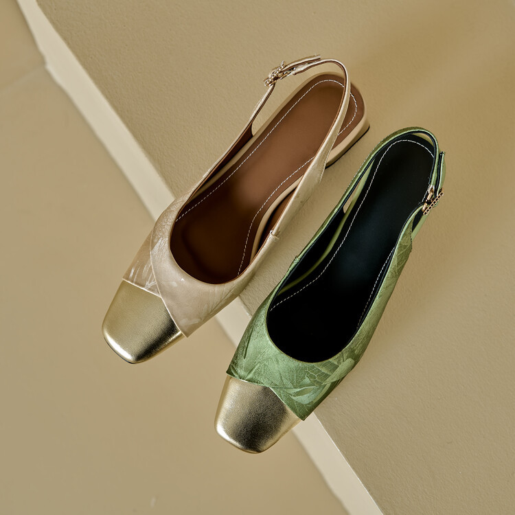 Sandal bít mũi nữ da bò phối màu gót thô 5 cm — Màu xanh lá, Màu mơ chi tiết 53