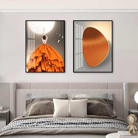 简约酒店床头装饰画现代主卧北欧壁画油画高级感房间卧室挂画