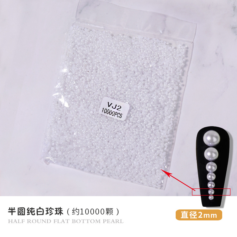 Manicura plana perla joyería cremosa-blanco semicírculo tridimensional perla uñas decoración paquete entero DIY hecho a mano al por mayor