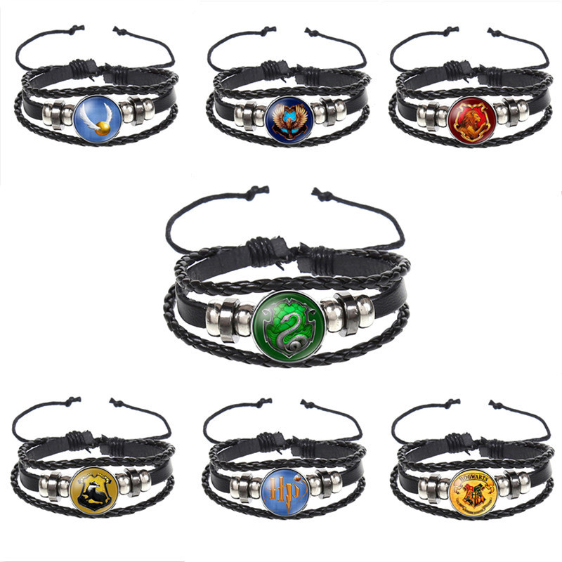 European and American Hot Beaded Leather Bracelet Harry Potter Badge Hogwarts School of Witchcraft and Wizardry Time Gem Jewelry