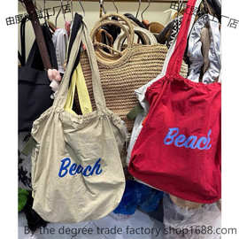 夏韩版新抽绳帆布包日系托特包通勤手提袋单肩包大容量