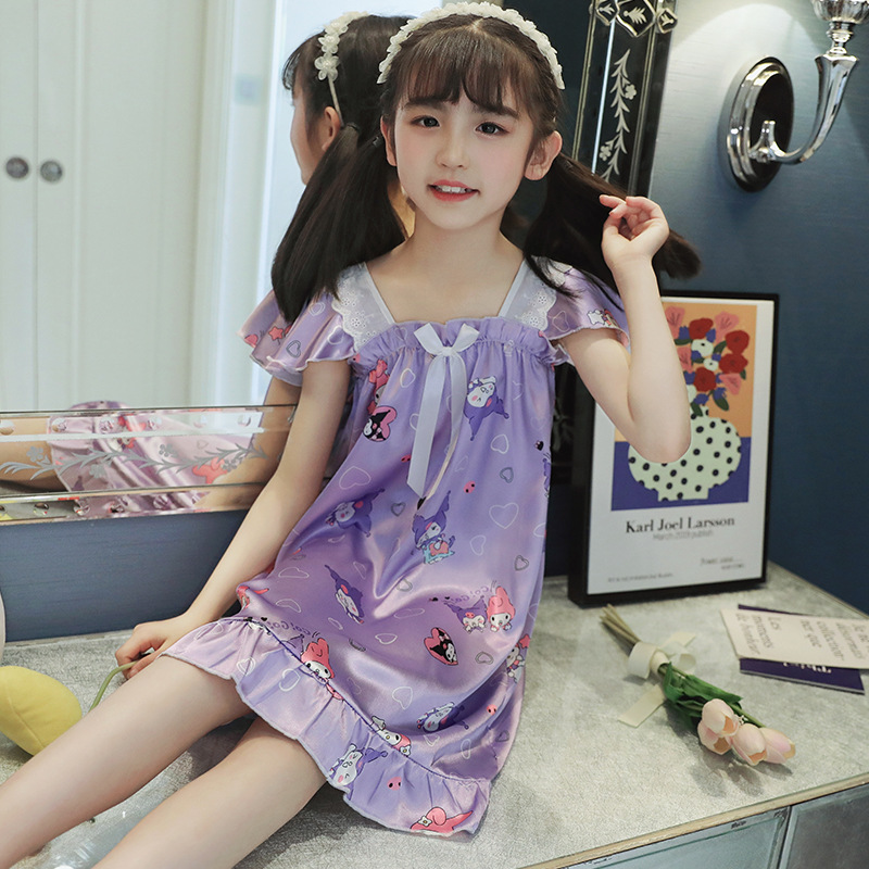 2023夏季女童儿童睡衣冰丝吊带裙女孩卡通可爱库洛米连衣裙家居服