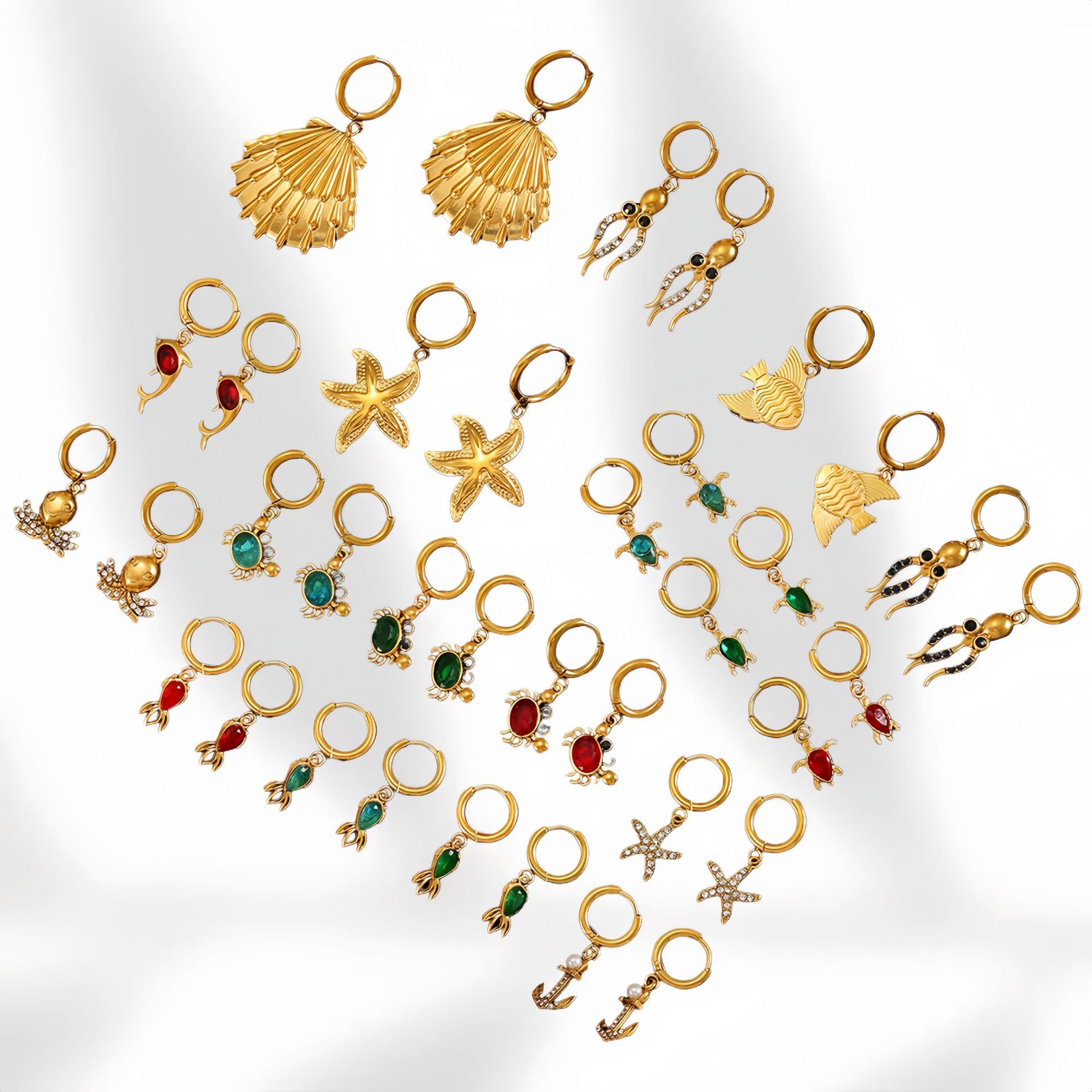 European and American Stainless Steel Shell Earrings Cross-Border Titanium Steel Women's Non-Fading Ocean Style Earrings Fashionable Dolphin Pendants