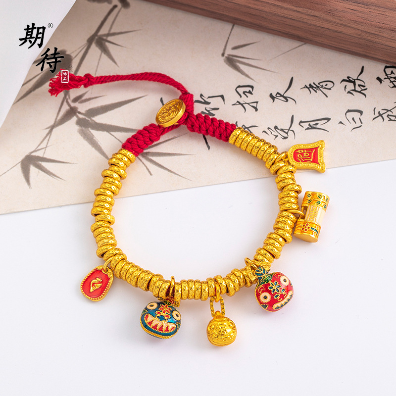 Looking forward to the new Chinese-style Vietnamese Sha Jin Swallowing Gold Beast Family of Three Entangled Bracelet Lock Heart Bag Auspicious and Good Luck to Send to Girlfriend
