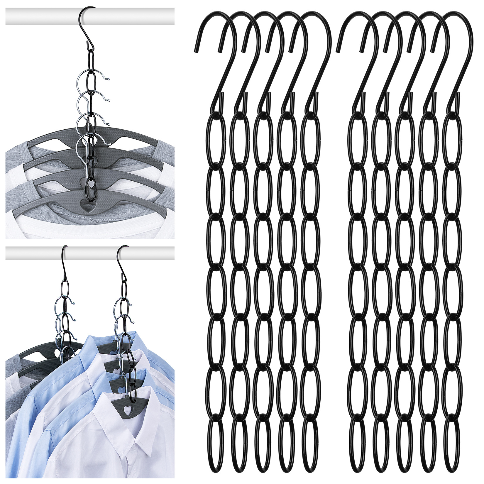Metal chain hanger finishing rack magic foldable drying rack wardrobe finishing vertical space saving hanger wholesale