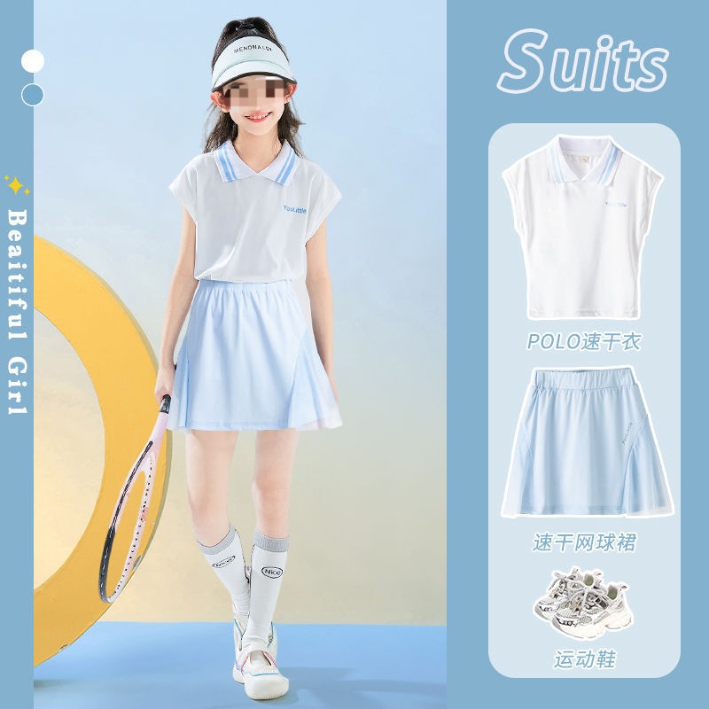 Girls Sports Quick-Drying Suit 2025 New Kidsren's Summer Short-Sleeved Badminton Training Suit Tennis Skirt for Older Kidsren