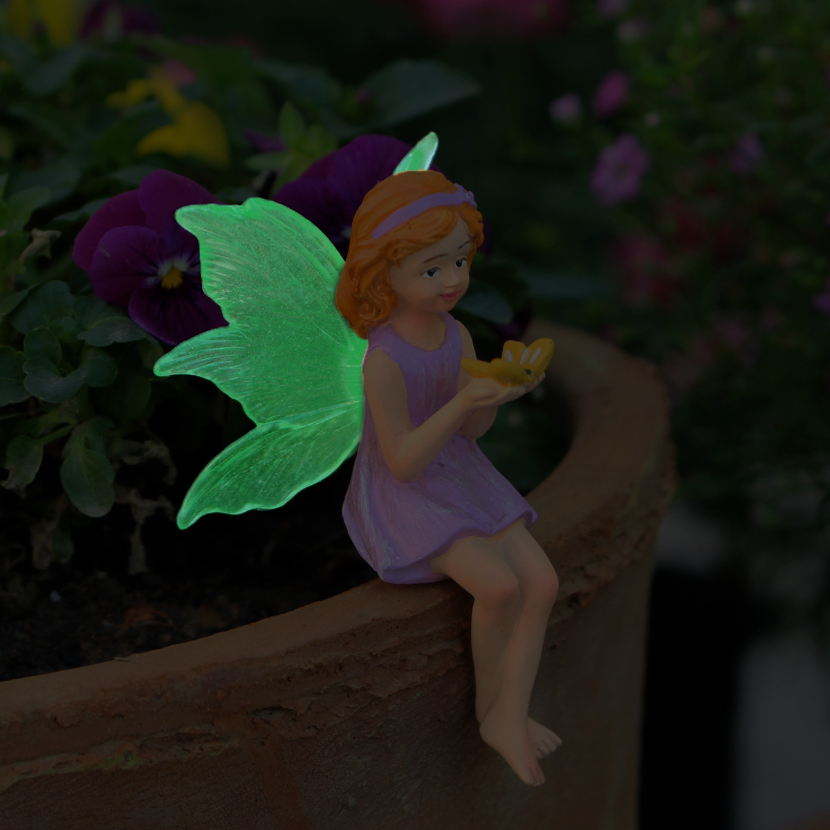  new Luminous fairy garden micro landscape decoration ground plug-in decoration butterfly flower fairy flower pot plug-in