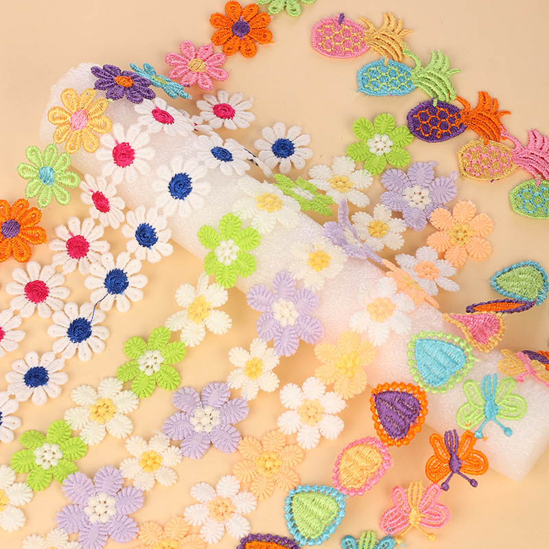 廠家直銷 彩色水溶蕾絲花邊 幼兒DIY手工裝飾材料 服裝鞋帽輔料