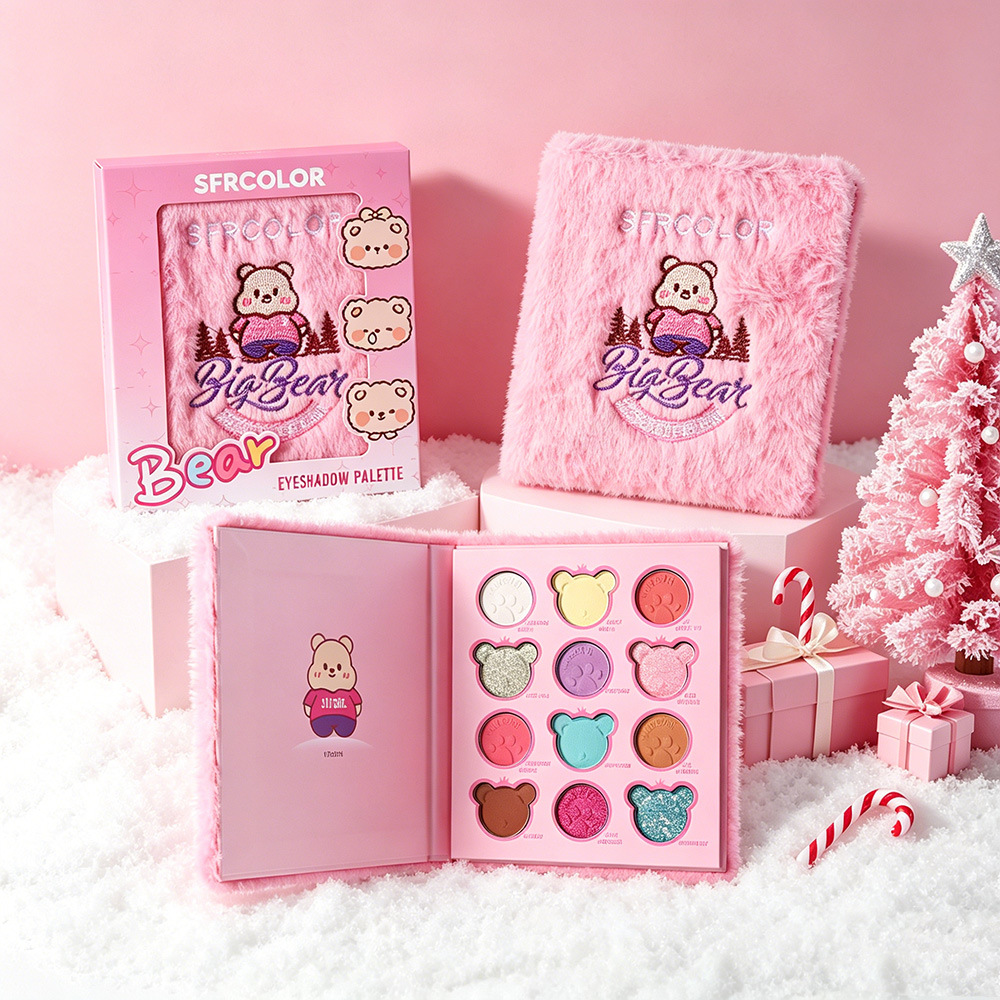 S.F.R 12-Color Eyeshadow Palette Korean Style Bear-Themed Girly Brightening Dopamine Color Eyeshadow Makeup Wholesale