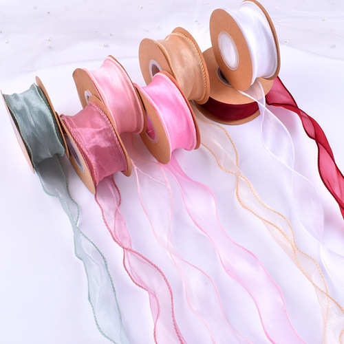 Wholesale fishtail yarn ribbon 4cm flower packaging diy strap overlay wavy yarn ribbon gift bouquet baking decoration