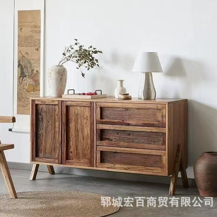 Old Elm Chest of Drawers Household Solid Wood Retro Sideboard Storage Cabinet Household Wooden Multi-Functional Storage Cabinet