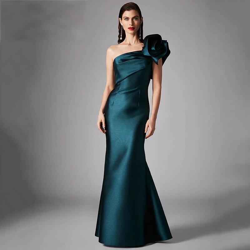 European and American One-Shoulder Evening Dress French Flower Simple Dress Slimming Look High-End Party Prom Dress