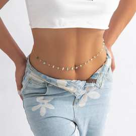欧美跨境饰品 性感沙滩金属链条身体链 简约民族风天然碎石腰链女
