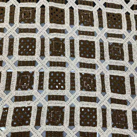 重工亮片镂空蕾丝花边格子服装设计师面料Luxury Geometric Lace