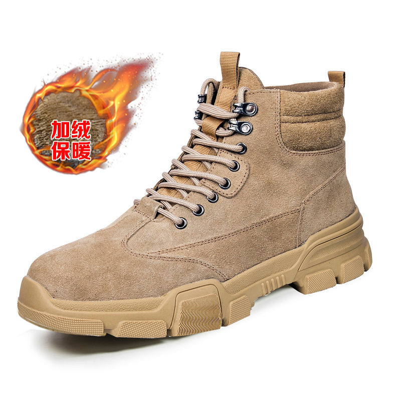 Fábrica directa al por mayor zapatos de protección laboral de cuero invierno caliente a prueba de frío de acero cabeza alta anti-golpe anti-punchada zapatos de seguridad