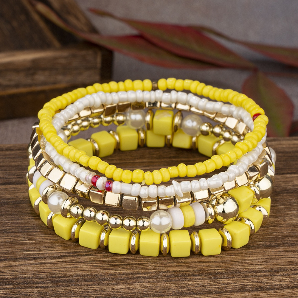20g Weight Acrylic Pendant Material Bracelets Classification Alloy Chain Material 1 Set Quantity Holiday, Daily, Street Occasion Alloy Material Geometric Pattern Unisex Gender Beaded, Plating Design Retro Style Retro Geometric Alloy Beaded Bracelets Wholesale 22