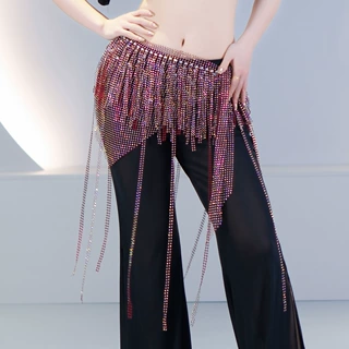 舞娘肚皮舞星棱细闪臀巾多层长流苏烫钻腰链舞蹈服团体百搭1059