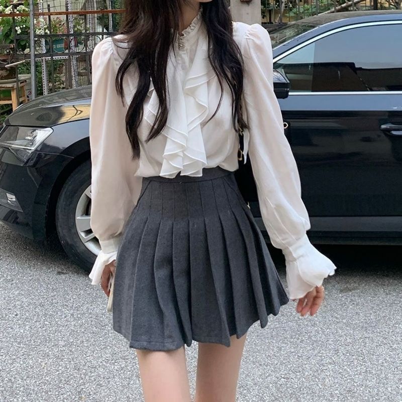 小香风洋气别致上衣长袖法式白衬衫女设计感小众内搭打底衬衣秋冬|undefined