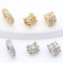 铜镀14k包金保色镶锆石大孔隔珠 路路通车轮桶珠 diy水晶串珠配件