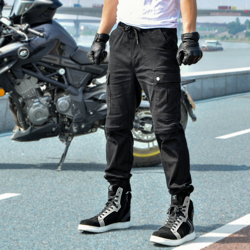 LOONG BIKER guardapolvos de motocicleta de los hombres ocasionales multi-bolsa de tobillo atado overoles de motocicleta pantalones de ciclismo resistentes a la caída