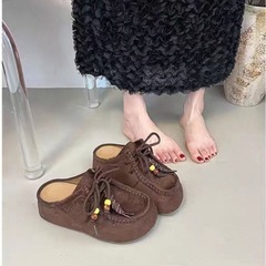 厚底内增高勃肯鞋包头半拖鞋女外穿2025年秋季新款一脚蹬博肯单鞋