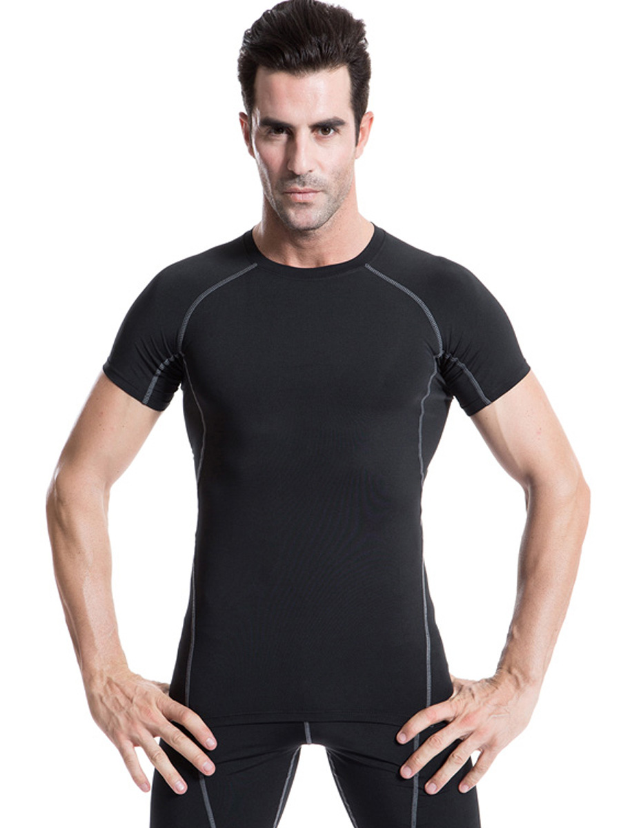 Men's Tight-Fitting Pro Fitness Sports Running Training Clothes Short-Sleeved T-Shirt Elastic Quick-Drying Clothes 1018 Quick-Drying and Breathable