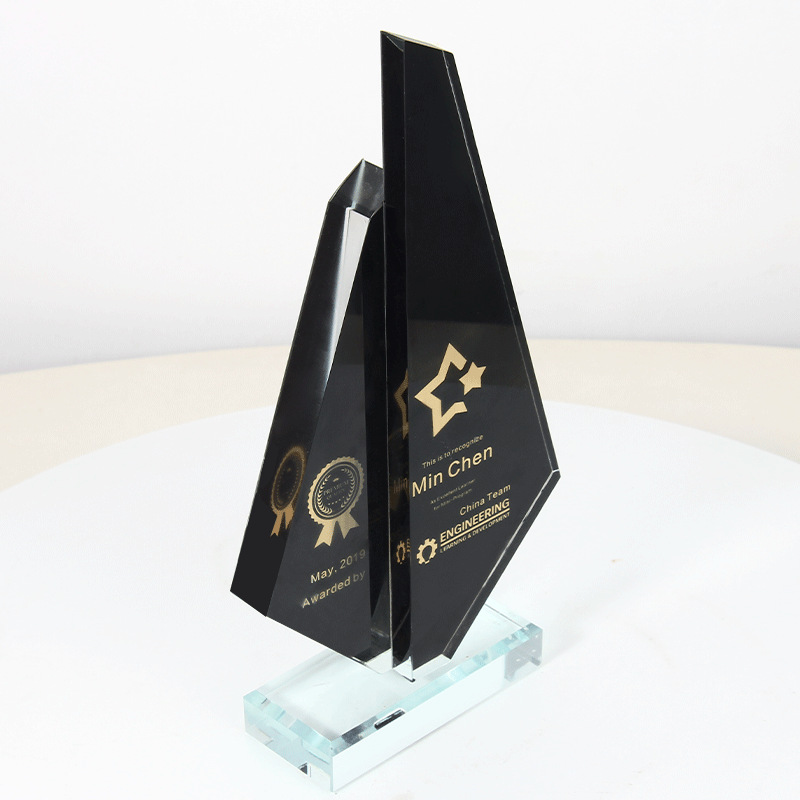 Concurso de trofeos de cristal negro creativo, campeón, subcampeón, tercer lugar, medalla de cristal de vidrio de metal de vidrio de alta gama al por mayor