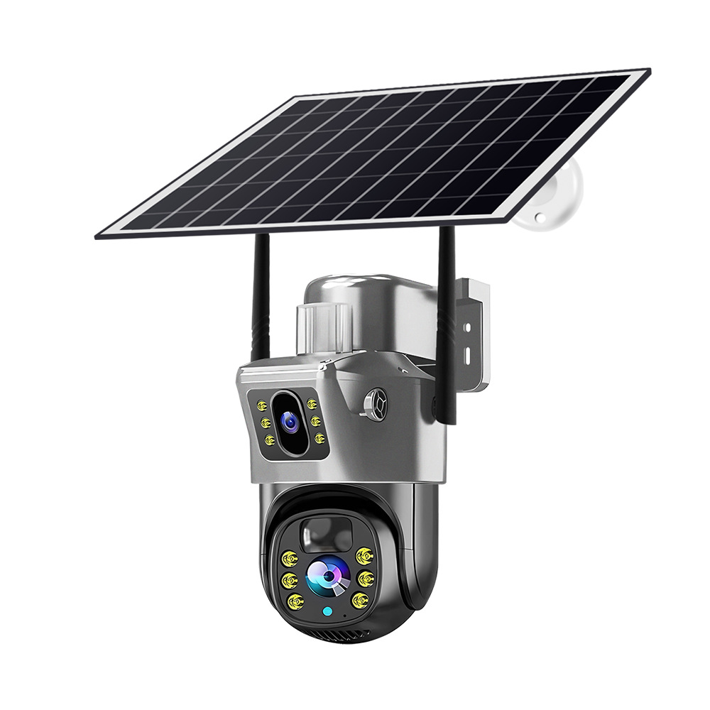 Cámara de Vigilancia Solar 4G de Doble Lente de ABS para Exterior