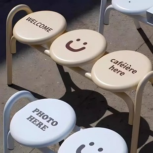 Outdoor Table and Chair Terrace Milk Tea Coffee Shop Outside Round Smiley Bench Coffee Table Outdoor Leisure Seat