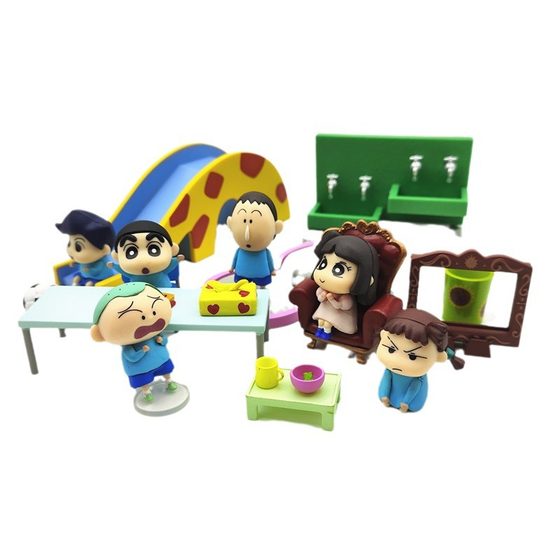 Crayon Xiaoxin double leaf kindergarten daily kindergarten miniature scene model hand-made decoration blind box doll