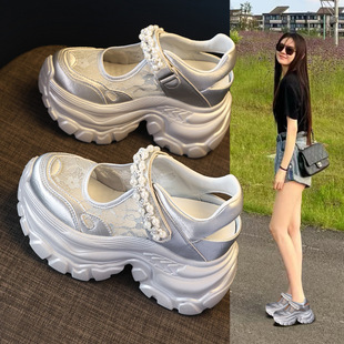 HS0897-20 Thick-soled Height-increasing Velcro Mesh Breathable Torre Shoes Women's 2025 Summer Sports Casual Shoes