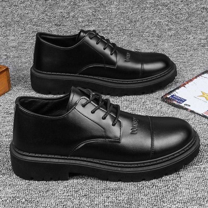 Ropa formal para hombres de negocios Zapatos de aumento de suela gruesa de estilo británico Zapatos de cuero puro Zapatos de hombre simples casuales negros Otoño