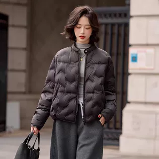 小个子压胶羽绒服女立领轻薄时尚白鸭绒短款设计感宽松百搭外套