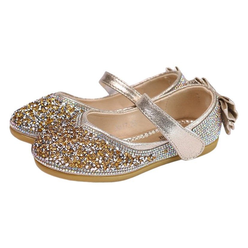 Zapatos de Niña Zapatos de princesa Primavera y otoño Nuevos zapatos planos de fondo suave para niños flash Zapatos de baile de rendimiento de diamantes zapatos de cuero de niña