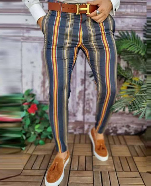 Nueva primavera y otoño pantalones casuales de negocios los hombres 3D impreso Plaid moda ropa Amazon Venta caliente