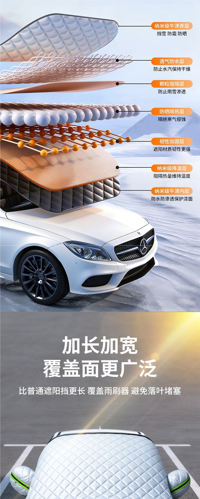 Car Sunshade Cover, Car Cover, Sun Protection, Rain Protection, Heat Insulation, Front Windshield Winter Snow Cover, Anti-Freeze Half Cover