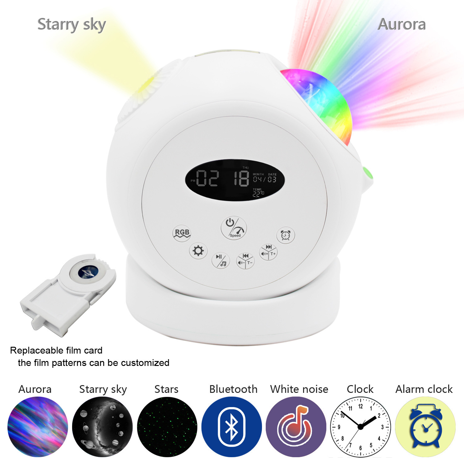 해외 인기 상품 버튼형 블루투스 - 12가지 수면 유도 백색 소음 + 별빛 + 오로라 + 레이저 별
