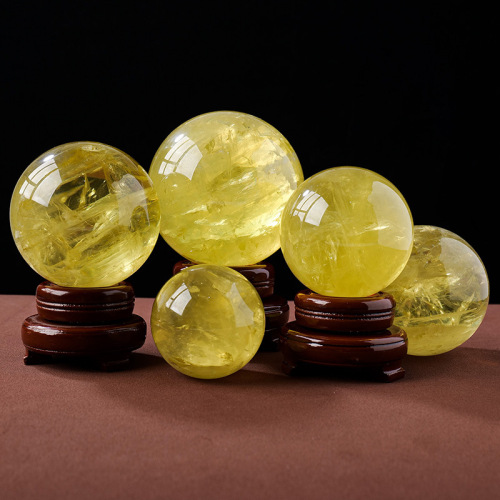 Natural citrine ball ornaments crystal raw stone energy ball home office opening decorative ornaments wholesale base