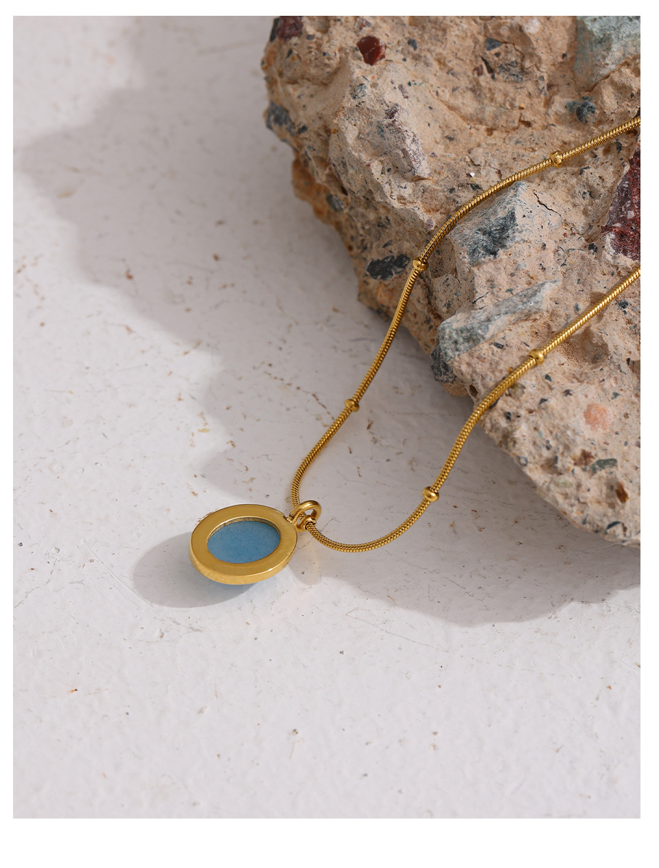 Retro Oval Titanium Steel Plating Artificial Gemstones Pendant Necklace