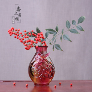 Coloured Glass Plum Blossom Magpie Vase Ornaments Living Room Decoration Moving Gifts Newlyweds Moving to New House Gifts Light Luxury High-end