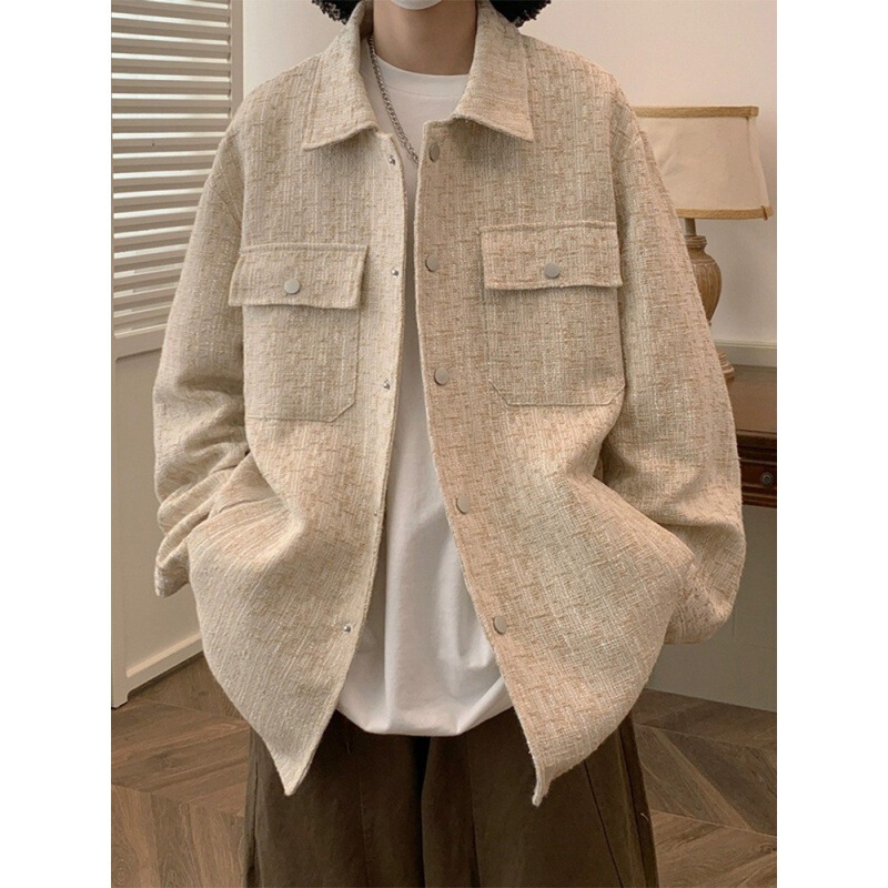 2024 Chanel Style Jacket Men's Autumn American Style Fashion Brand Duffel Handsome Vibe Korean Woolen Jacket High-end Men's Wear
