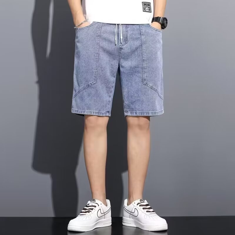 Pantalones cortos de mezclilla de moda para hombres, herramientas japonesas, pantalones sueltos de cinco puntos, pantalones casuales de bolsillo grande, verano