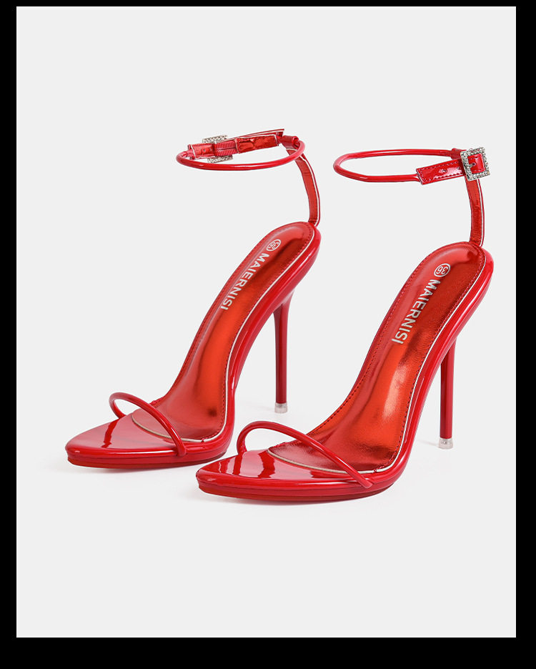 Sandal cao gót siêu mảnh quai ngang dây buộc cổ chân gợi cảm, gót nhọn hở mũi — Màu be, Màu bạc, Màu trắng, Màu tím chi tiết 10