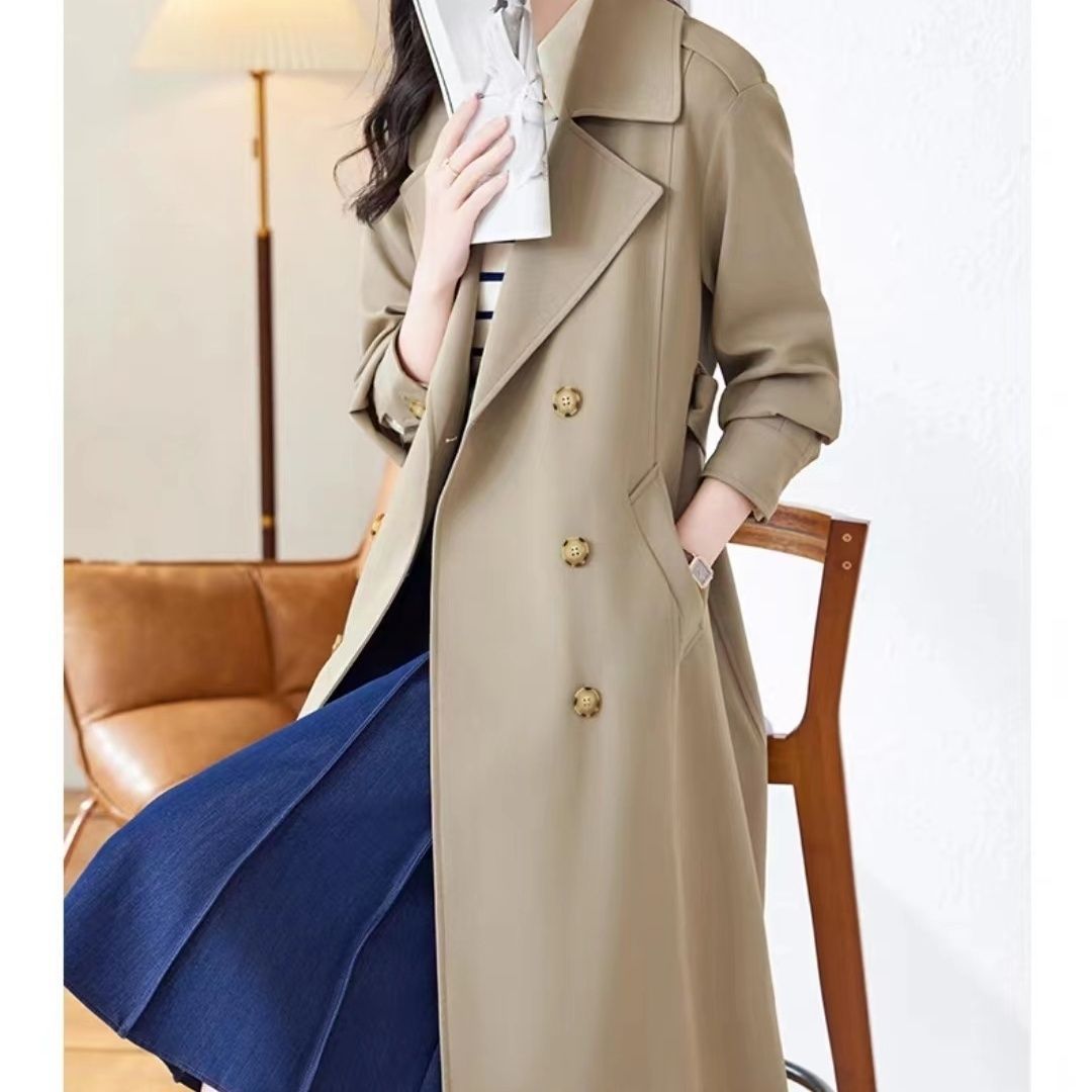 Windbreaker Coat Women's 2025 Spring Elegant Commuting Double-breasted Korean Style Short Men Popular British Style Long Coat