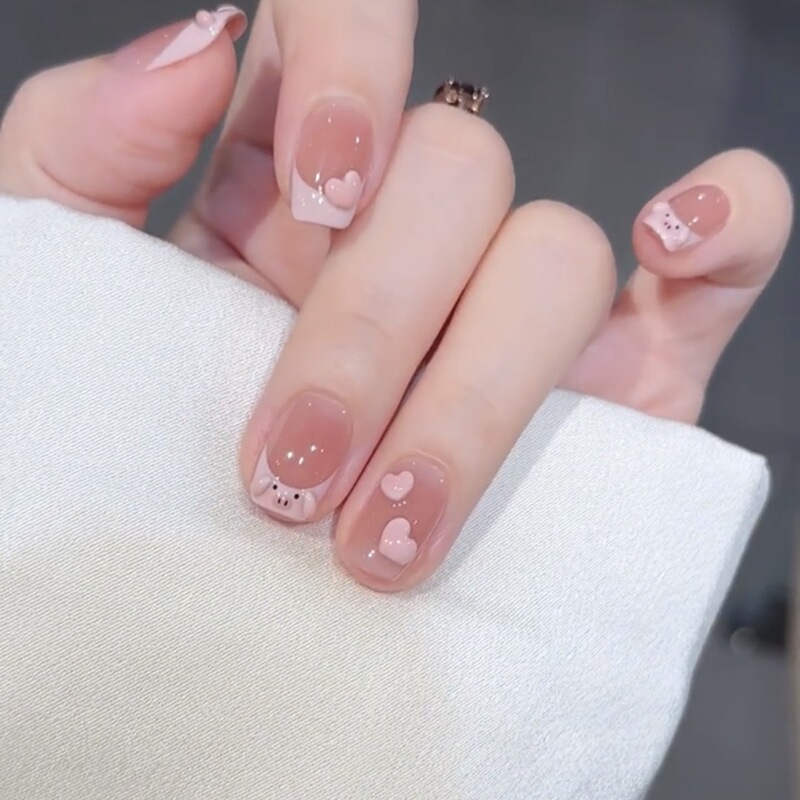 Cai She - [Little Fragrant Pig] Pink and tender piggy, girlish charm, detachable nail tips, handmade, 10-piece set, nail art wholesale