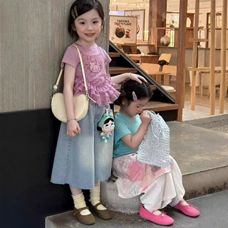 2025夏季新款女童套装甜美kt猫印花短袖t恤+蛋糕网纱吊带衫两件套
