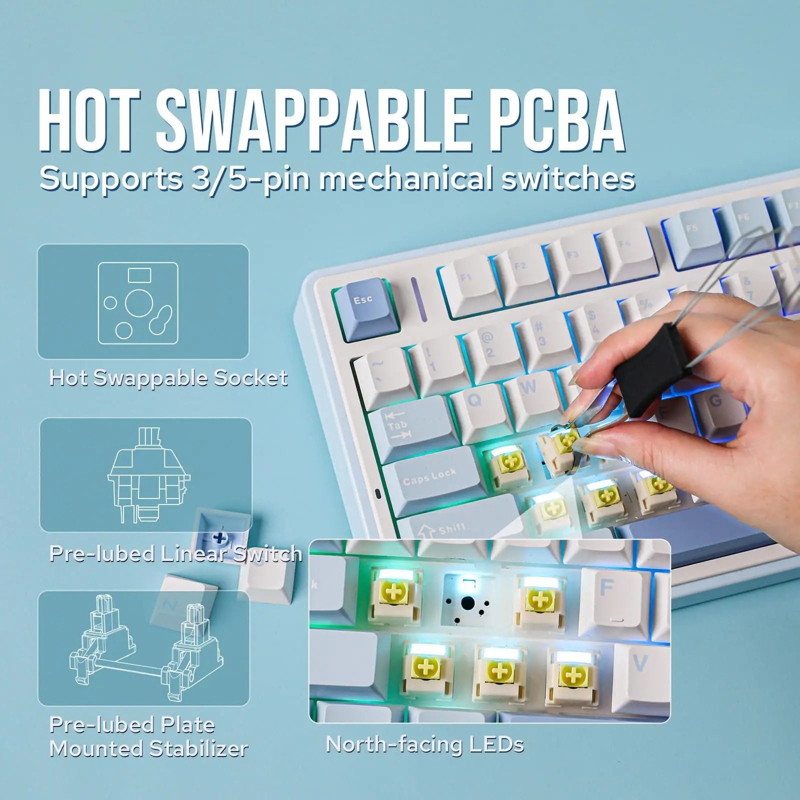 AULA Tarantula F75 estructura de junta de teclado mecánico personalizada tecla completa intercambiable en caliente inalámbrico de tres modos Bluetooth MAX