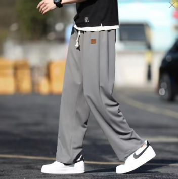 Customized Summer Trousers, Thin, Loose, Quick-Drying Sports Men's Trousers, Black Straight-Leg Ice Silk Casual Elastic Waist Trousers Customized Summer Trousers, Thin, Loose, Quick-Drying Sports Men's Trousers, Black Straight-Leg Ice Silk Casual Elastic Waist Trousers
